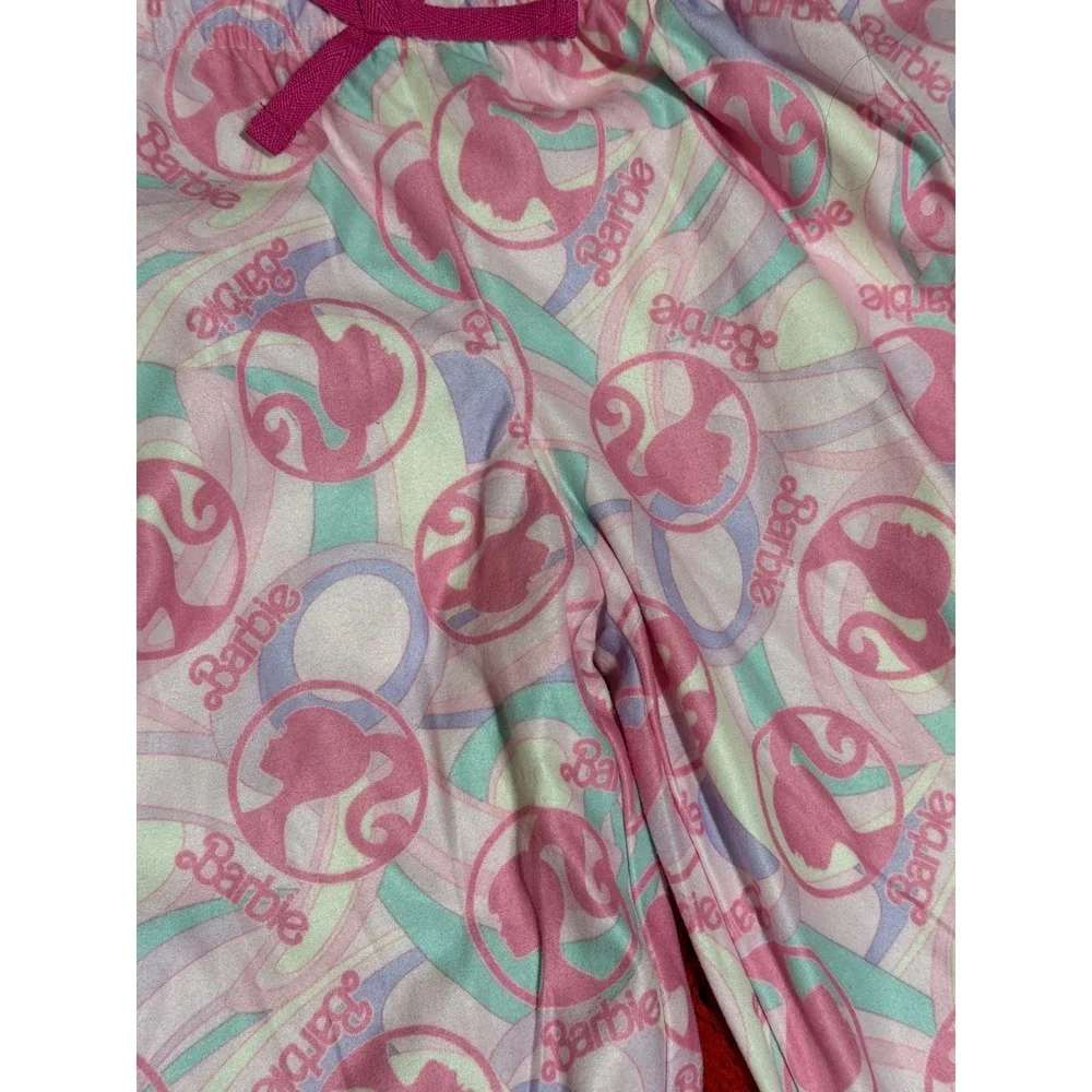 Barbie Girls Pink Logo Silhouette Pajama Set Button Down Pants 2pc NWT Size 4T